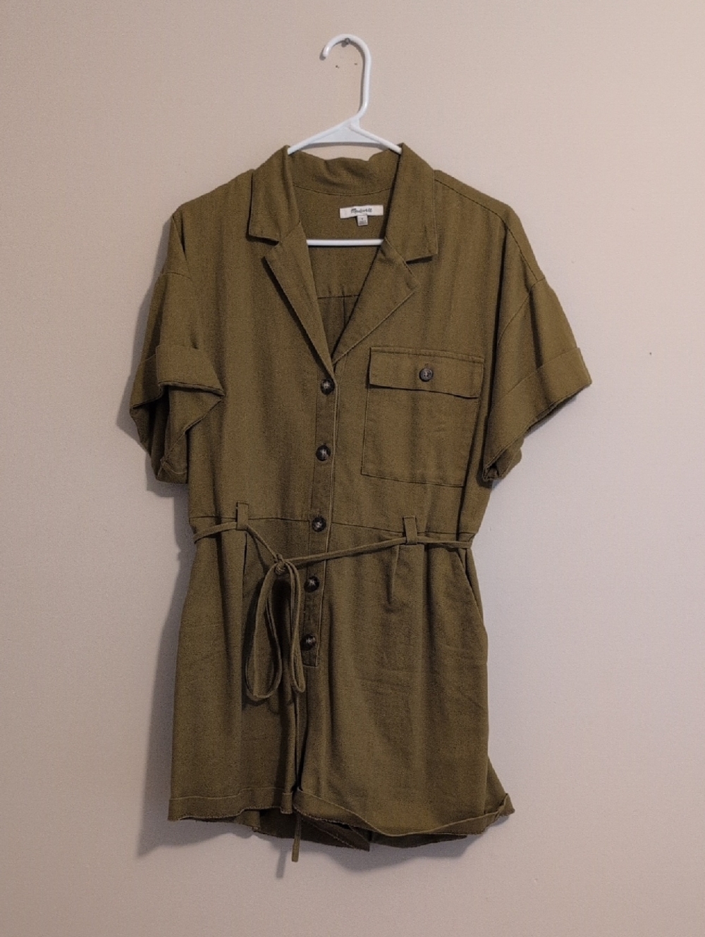 Olive Green Button Front Utility Romper